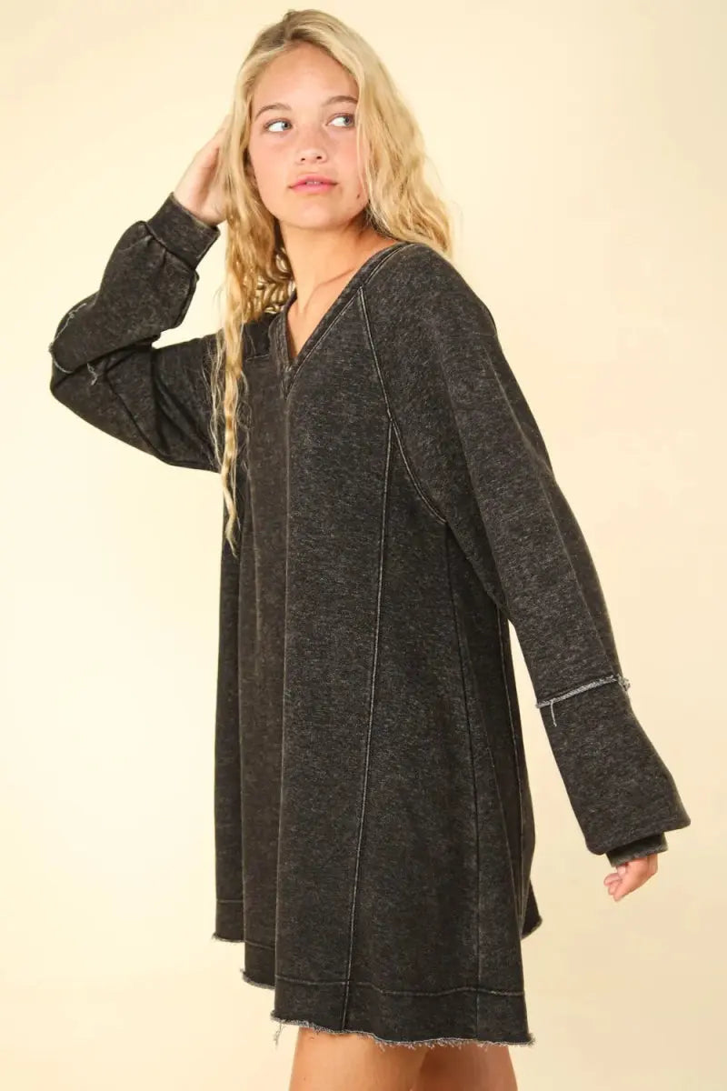 Very J Mineral Washed Oversized A-Line Mini Dress Women - Love Salve